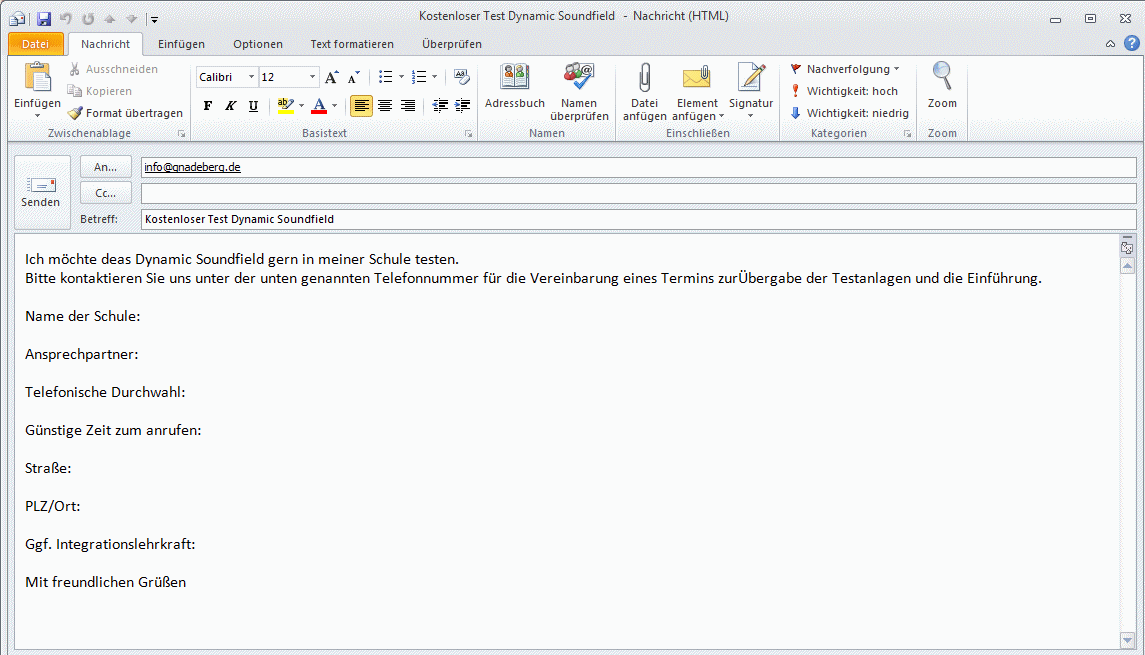testangebot per E-mail